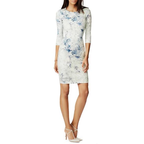 Hunter Bell Clear Day Sheath Dress Medium Light Watercolor Scuba Career Modest - Picture 1 of 8